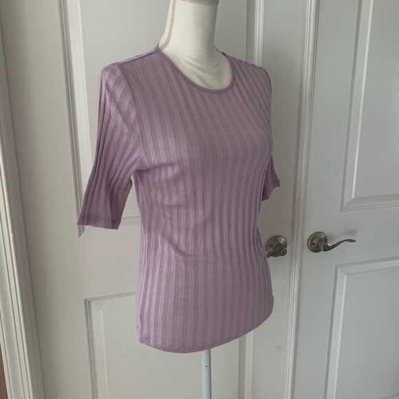 VINCE Ribbed Elbow Sleeve Crew Neck Top - Picture 15 of 16